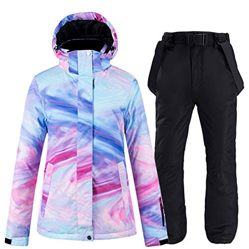 Women's Ski Jacket Outdoor Mountain Windproof Waterproof Snow Snowboarding Coat with Ski Bib Overall Pants Set M