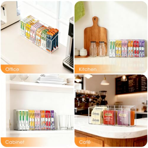 AIEVE Drink Packet Organizer, Water Drink Packet Holder with Removable Divider, Water Flavor Packet Organization Container for Kitchen Organizers and Storage (6 Compartments)