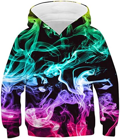 TUONROAD 14-16 Years Old Kids Black Hoodies Size 15 Boys Funny Pullover Cool 3D Smoke Pattern Sweatshirt Colorful Gradient Sweatsuit for Girls Long Sleeve with Big Pocket