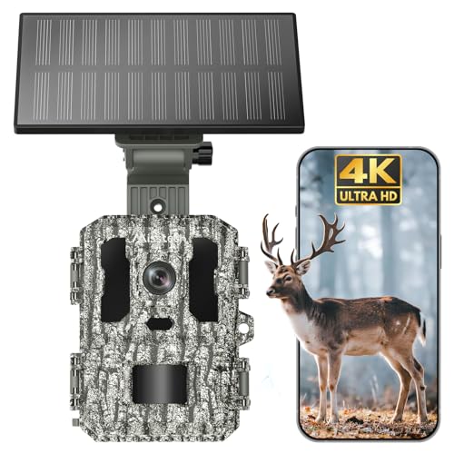 Misstech 4K UHD Solar Trail Camera for Game & Wildlife Monitoring - 0.1s Fast Activation to Record Animals, 64MP/4K Clear Night Vision, No Monthly Fee, App Control, IP66 Waterproof, 32GB SD Card