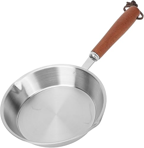 Sartén pequeña de acero inoxidable con mango de madera, sartén de cocina de inducción, apta para horno, calentamiento rápido uniforme, apta para