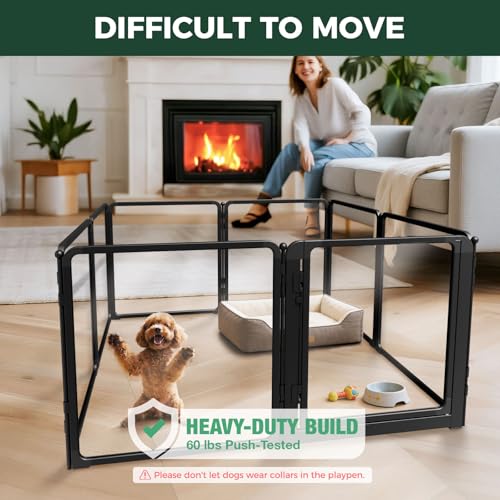 FXW AuraSpace Pro Acrylic Indoor Dog Playpen, Heavy-Duty with Metal Frame, 24" Height 8 Panels for Puppies & Small Dogs, Black│Patented - Image 4