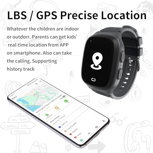 Image of 4G Kids Smart Watch Boys with GPS Tracker Location Video Call Cell Phone SOS Calling Voice Chat Camera Alarm Clock Touch Screen SmartWatch Gifts for Age 5-12 Kids (Black)