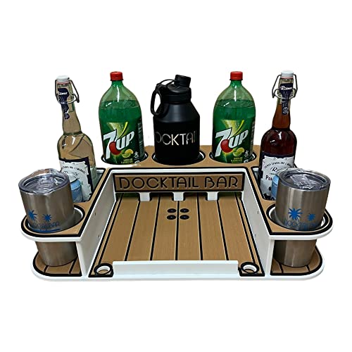 Docktail Butler Boat Table Caddy Organizer - with Pedestal Adapter Plate (Post/Floor Mount Not Included) | Portable Boat Bar with Cup Holders, Boat Storage Accessories
