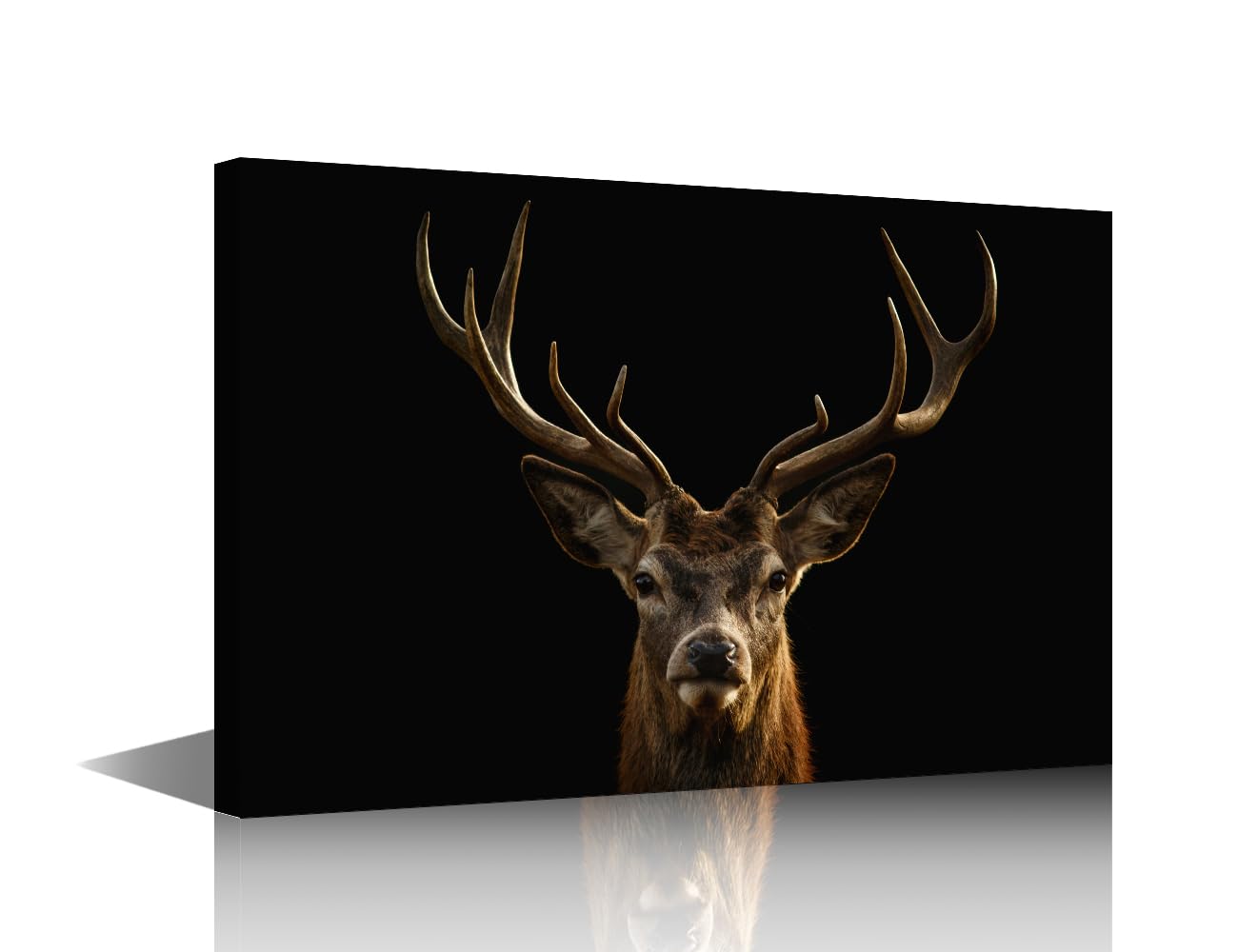 TISHIRON Black Background Deer Pictures Deer Portrait Canvas Prints Artwork Paintings Canvas Wall Art Prints Poster Modern Home Decor for Living Room Bedroom Office Framed Ready to Hang 18x12 in