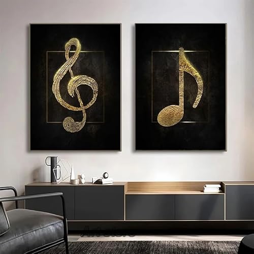 Svart gyllene musik symbolisk canvastavla musikinstrument posters och tryck väggkonst tavla heminredning (50x70cm-2 st)