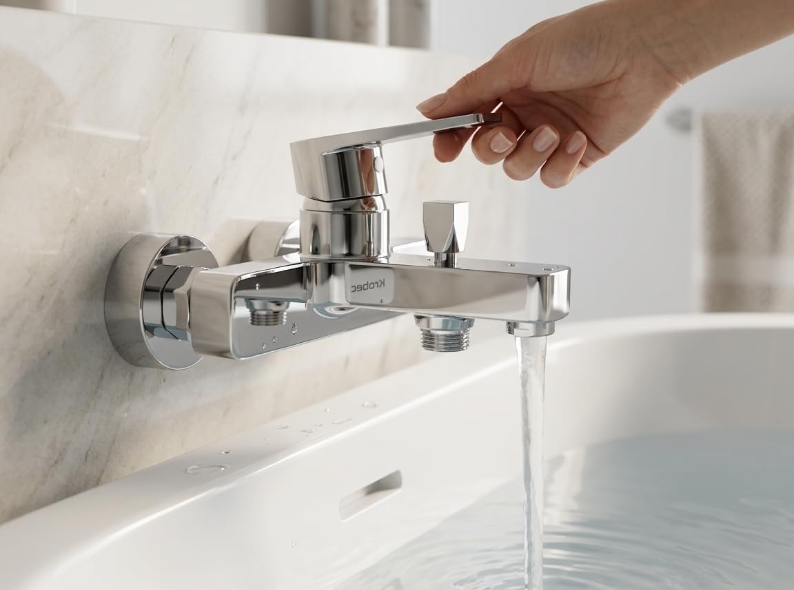 Grifo mezclador ducha Korec, grifo ducha monomando, cartucho cerámico baño, material latón, cromo, medida G1/2. (Vintage)