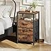 Huuger Nightstand with Charging Station, 27.6 Inch Bedside Table with Fabric Drawers, End Table with USB Ports and Outlets, Night Stand for Bedroom, Rustic Brown