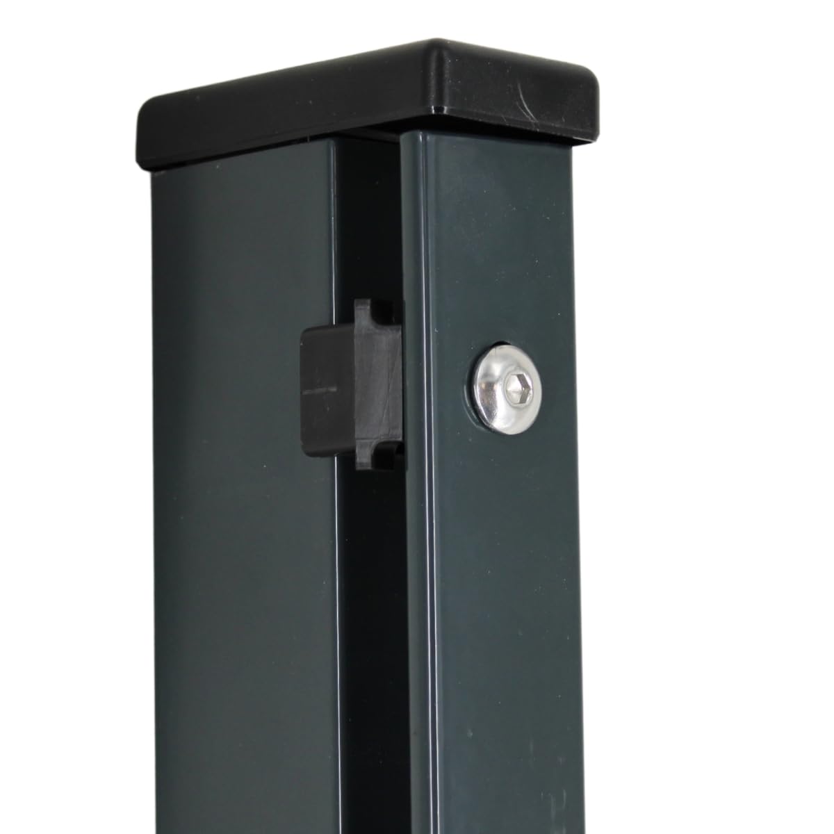 Zaunpfosten 2400mm Anthrazit RAL 7016 Pfosten Doppelstabmatte | 60x40mm Metallpfosten inklusive Abdeckschiene gebördelt und Pfostenkappe, idealer Zaunpfahl für Doppelstabmattenzaun zum