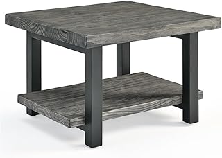 Pomona 27 in. Metal and Solid Wood Square Coffee Table, Slate Gray: Solid Wood & Metal Industrial Square Coffee Table w/ Slate Gray Finish - Solid Pine Wood Tabletop & Shelf