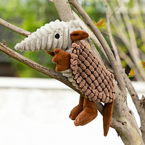 Image of Hollypet Plush Dog Squeaky Toy Stuffed Armadillo Animal Pet Puppy Chew Toys with Clean Teeth for Small Medium Large All Breed Sizes Dogs, Brown, 8 in