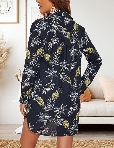 Image of HOTOUCH Women Boyfriend Shirts Button Down Long Sleeve Blouse Cuffed Sleeve Collared Shirt