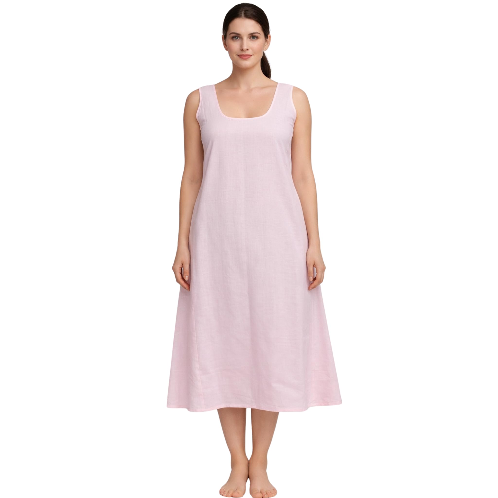 darmenzo Women Poly Cotton A-Line Inner Slip 43 Inch Below Knee | Plain Sleeveless Scoop Neck Underslip for Kurtis, Dresses & Anarkali Suits-picture-30