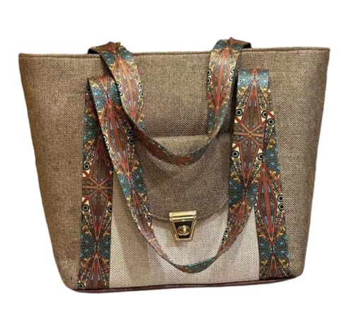 Image of Babbotty Jute Stylish Tote Bags for Women Big Size with Zip Multiple Compartments Inner Pocket Ladies Purse Handbags Girls Shoulder Hobo Bag for Office College Daily Use & Travel