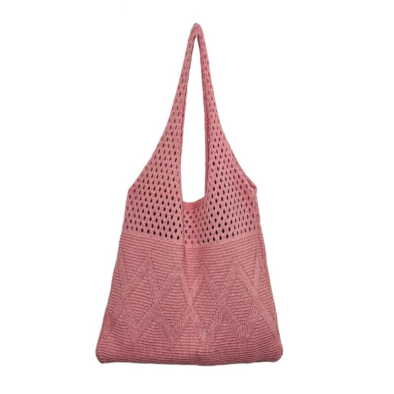 Vintage Shoulder Purse Women's Knitted Handbag for Everyday & Travel Large Hobo Bag Convertible Tote Handbags Pink
