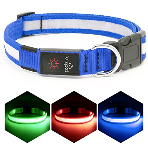 VIZPET Rechargeable LED Dog Collar - 100% Waterproof, Adjustable Light-Up Design
