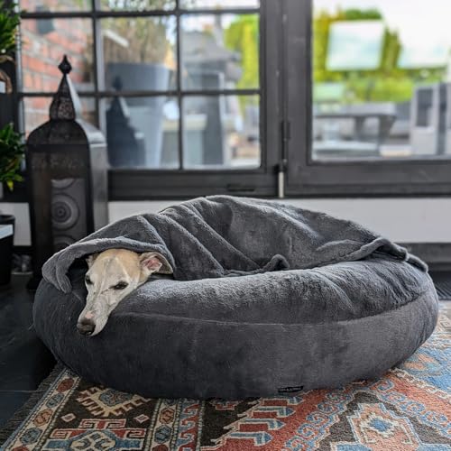 EDEL&SCHNELL Bezug grau für Hundebett Flocke, Hundebettbezug 125 cm mit Deckel, Ersatzbezug aus Kuschelplüsch