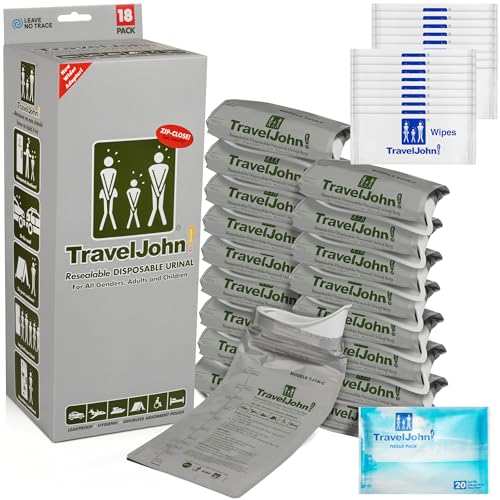 Urinoir jetable TravelJohn pack de 18 pour adultes et enfants en voyage
