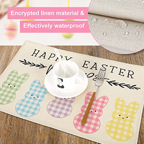 Anydesign 6Pcs Easter Burlap Placemats Buffalo Plaid Bunny Table Mats 12 X 18 Inch Happy Easter Waterproof Placemat Heat Resistant Table Mats For Easter Party Home Kitchen Decor Supplies #TOP2