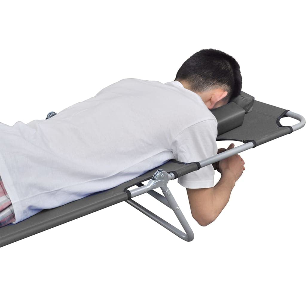 vidaXL Chaise Longue Pliable et Coussin de tête Dossier réglable Gris