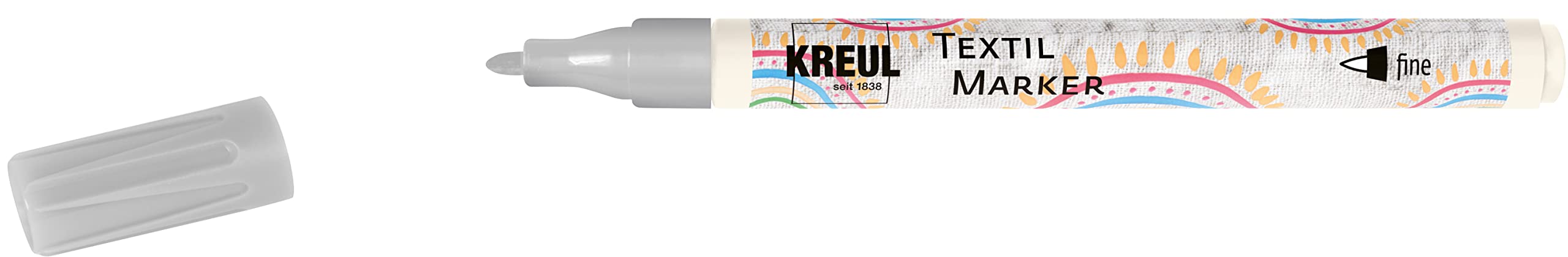 Kreul 90670 - Textile Marker Fine, Grey, Line Width Approx. 1 to 2 mm, Fabric Paint Pen for Light Fabrics and Textiles, Washable After Fixing