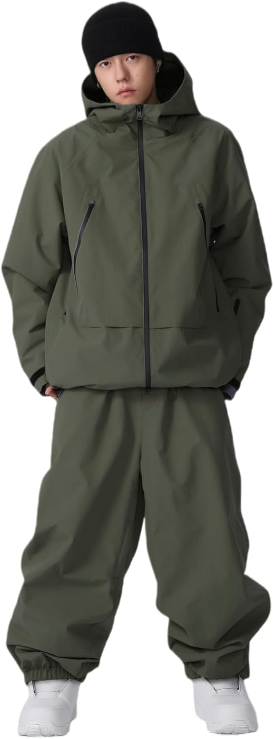 SnowElve Mens Ski Jacket and Pant Set Womens Snow Jacket Baggy Ski Suit Waterproof Insulated Snowboard Winter Outdoor