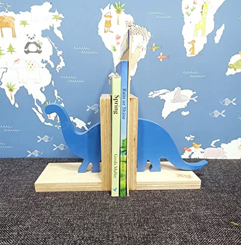 Image of X&Y Furniture for Growth Tan Orange Bookends, Book Organizer, Home Decorative, Blue Dino Book Holder for Kids Room (Blue)