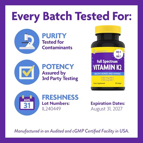 InnovixLabs Full Spectrum Vitamin K2-90 Softgels with 600 mcg of Trans Form MK7 and MK4 - Supports General Health and Bone Strength - Soy and Gluten Free K2 Vitamin Supplement - Image 7