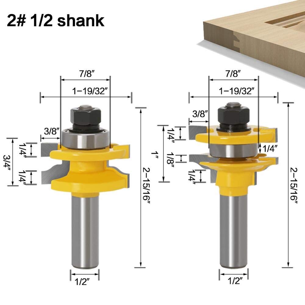Punte per fresa, set di punte per fresa, Set di punte for fresatrice a 2 punte e binario da 12 mm con codolo da 1/2" Set di punte for fresatrice a barra e a barra in metallo duro Coltello for porta Ut