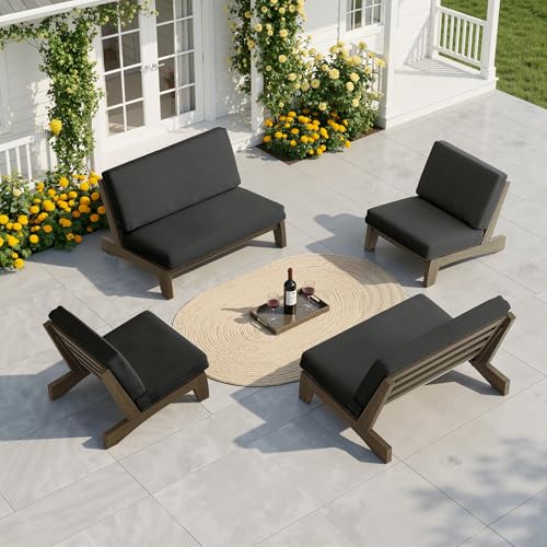 Image of Pia Ricoo 4 Piece Patio Furniture Sets, Outdoor Furniture with 2 Chairs & Coffee Table, Patio Conversation Set for Backyard, Deck, Lawn, Drak