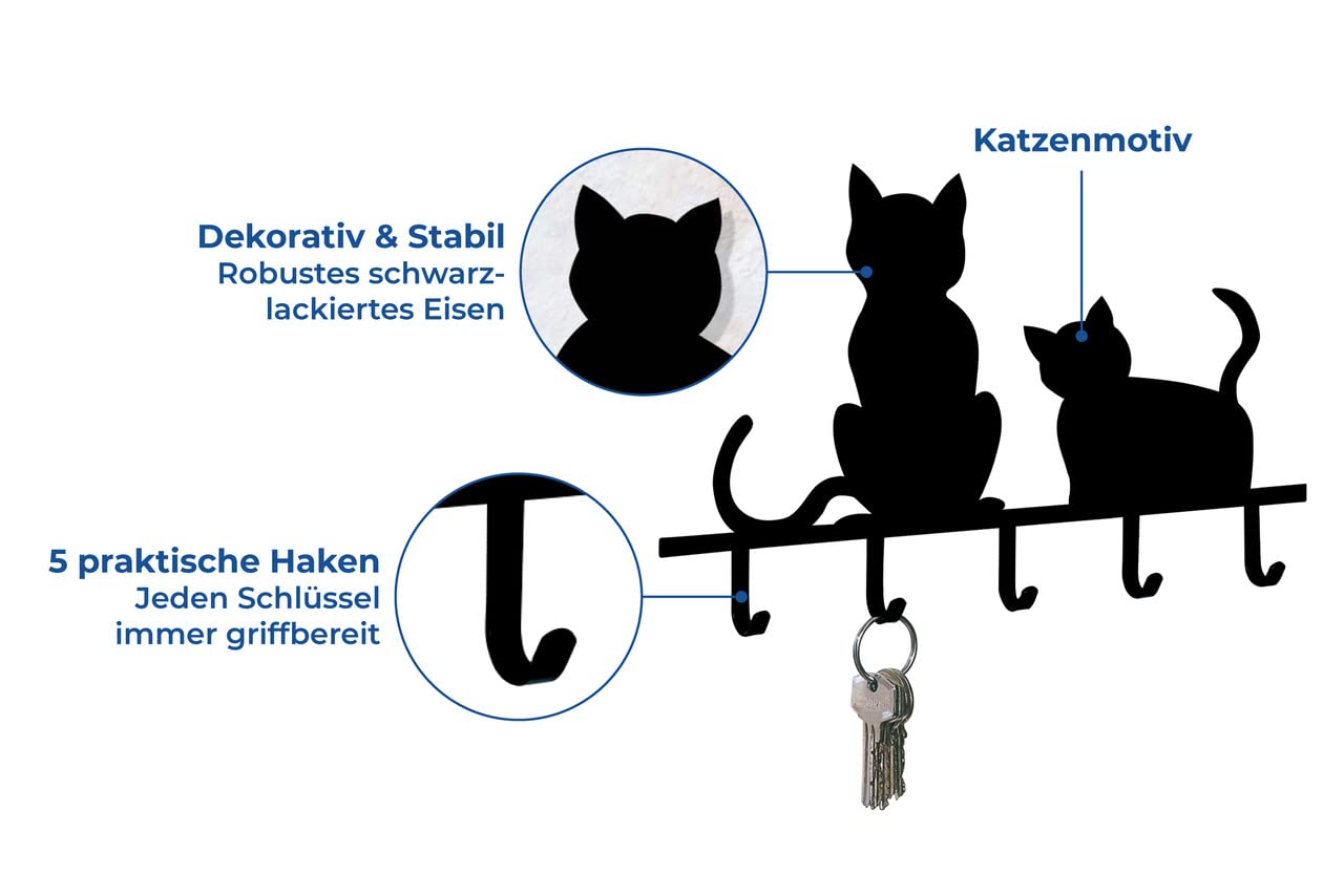 Portachiavi Da Parete Wenko A Forma Di Gatto - 5 Ganci, Ferro, Nero 20x15 Cm - Foto 9