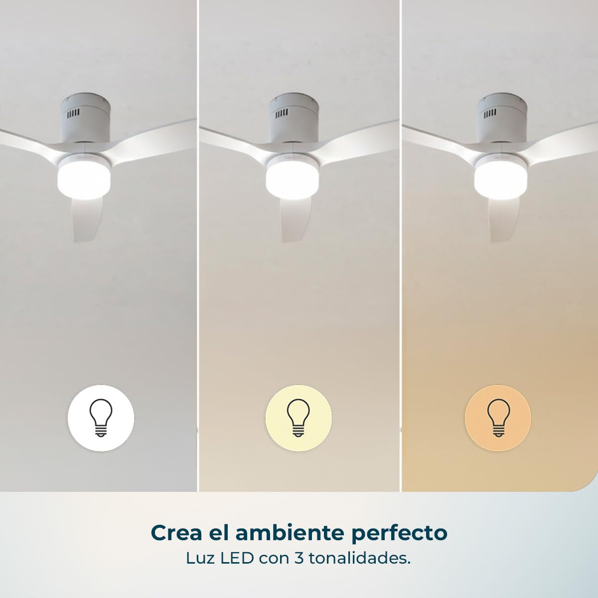 Cecotec Ventilador de Techo con Luz con Mando a Distancia EnergySilence Aero 4600 Arctic White&Sand. Motor DC 38W, Diámetro 132cm, Lámpara LED 18W, 3 Aspas, 6 Velocidades, Temporizador 8h