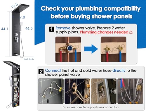 Image of ROVOGO Shower Panel Tower System with 4 Shower Modes, 46.5 inch, No Led Lights