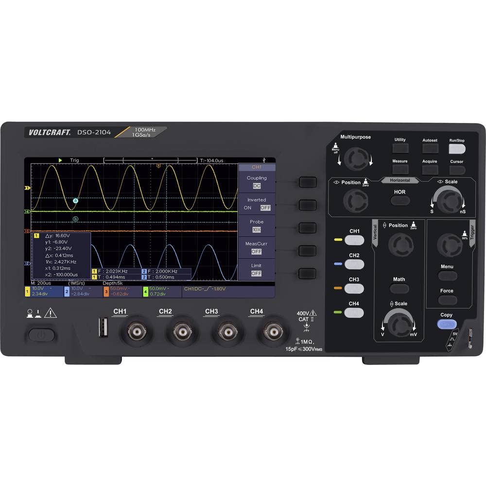 Voltcraft DSO-2104 Digital-Oszilloskop 100 MHz 4-Kanal 1 GSa/s 80 kpts 8 Bit Digital-Speicher (DSO) 1 St., VC-11539895