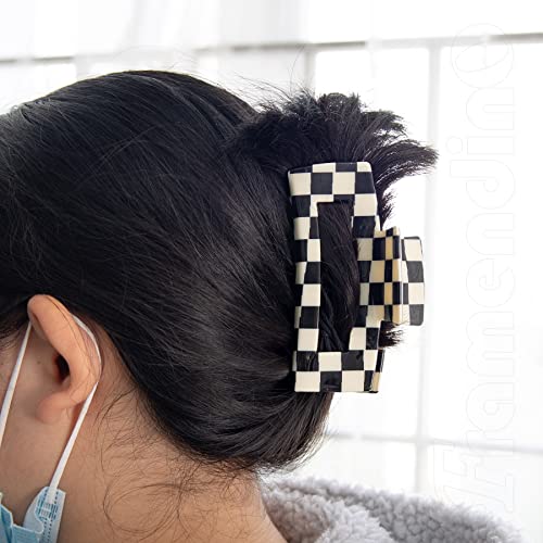Framendino, 2 Pack Checkered Hair Clips Vintage Black-White Checkered Hair Claws French Barrettes Jaw Non Slip Checkerboard Clamps Hair Accessories For Women Girls Thick Thin Hair #TOP2
