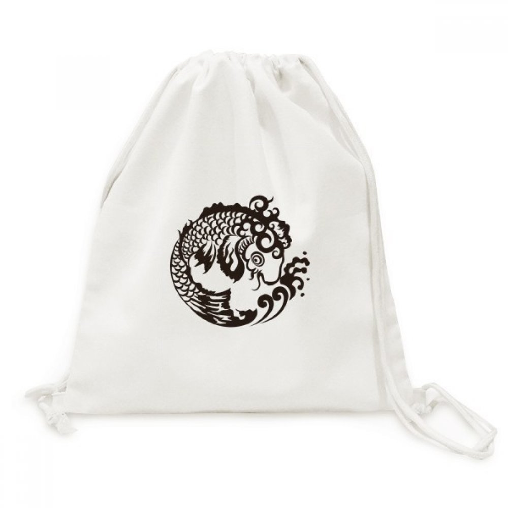 Sac à dos cordon poisson style chinois en toile de coton mélangé