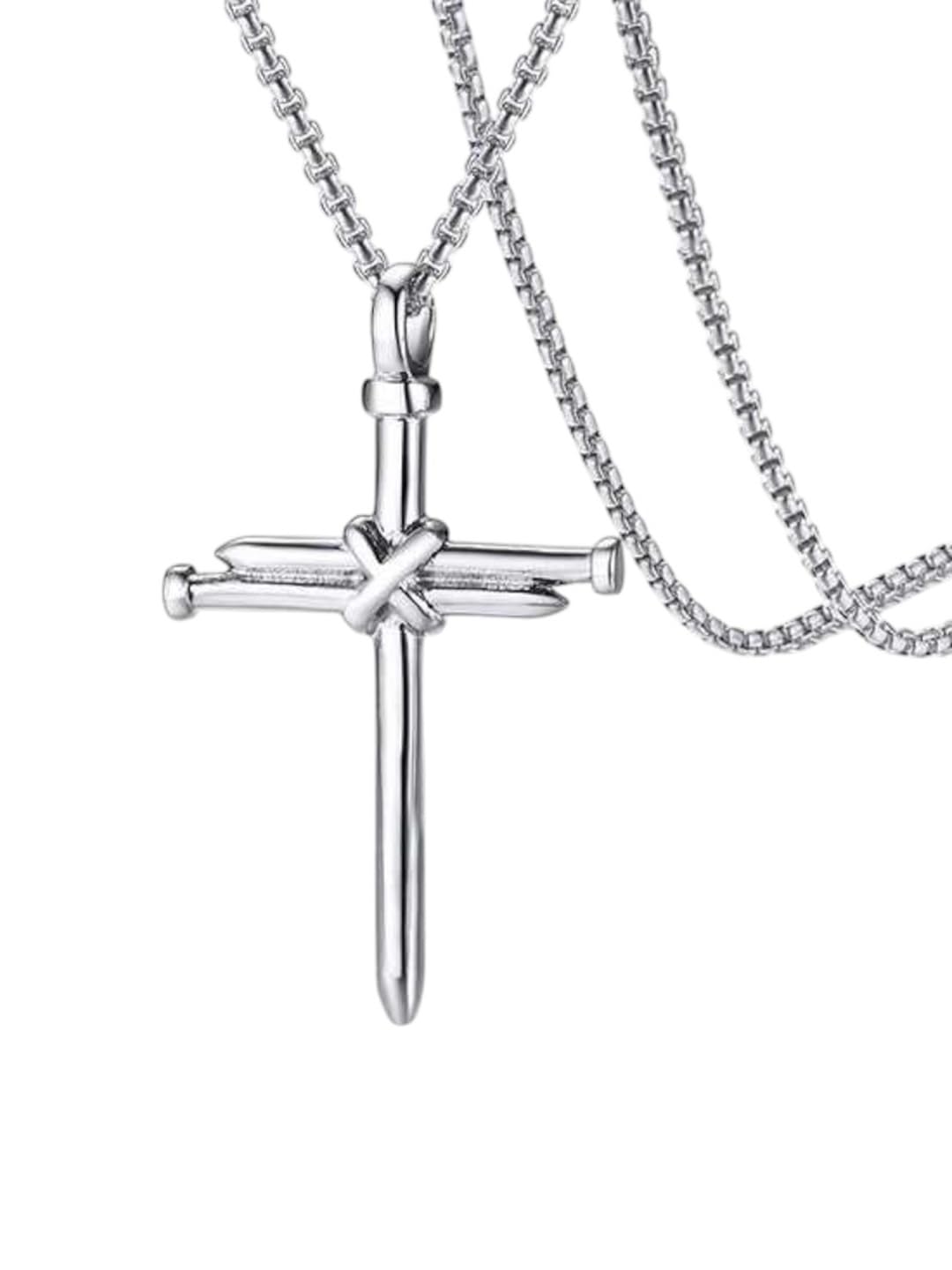 oomph Jewellery Silver Tone Cross Pendant with Chain For Men & Boys (MUN148_Z1)- For Men & Boys Stylish Latest-picture-35