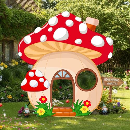 Capoda 42.4'' Mushroom Cardboard Fairy Birthday Party Decorations Giant Mushroom House Stand Up Photo Props for Yard Lawn Garden Decor Forest Wonderland Fairy Theme Party Supplies — view 5