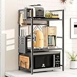LZNIOZ Expandable 3-Tier Microwave Shelf with Hooks & Holders – Adjustable Heavy-Duty Kitchen Counter Organiser with Knife Holder, Cutlery Box & Cutting Board Rack (Black)