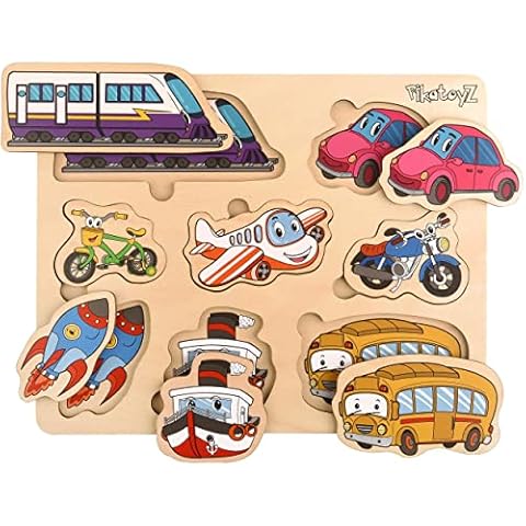 Pikatoyz Educational Toys for 1 2 3 year olds. Ideal transport Jigsaw Puzzles Gift for baby boys and girls. Travel Games for toddlers. Wooden jigsaw puzzles for kids. Montessori Toys Cover