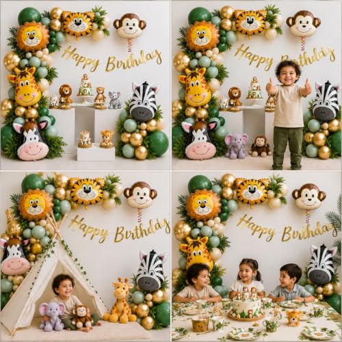 Image of Animal Safari Theme Birthday Decoration Balloons, Pack of 48 Pcs