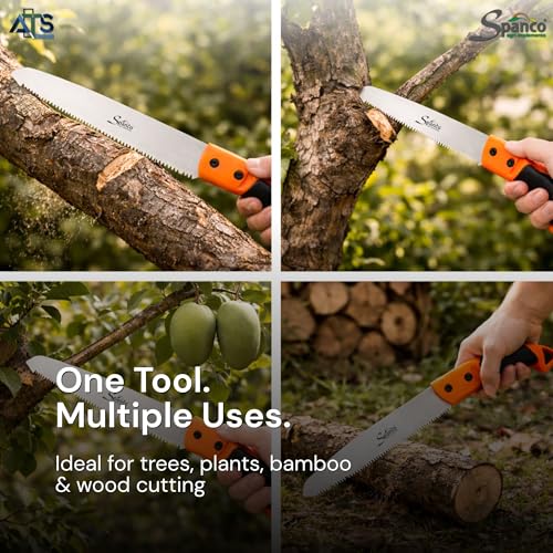 Image of Spanco Pruning Saw with Stainless Steel Double Action Teeth & Soft Fixed Handle | Heavy Duty Saw For Cutting Branches &Trimming | Tools for Lawn & Gardening (SPS-113)