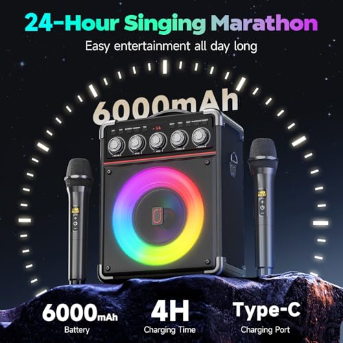 Image of Karaoke Machine for Adults with Bass /Treble /Echo Adjustment, 100W PA System
