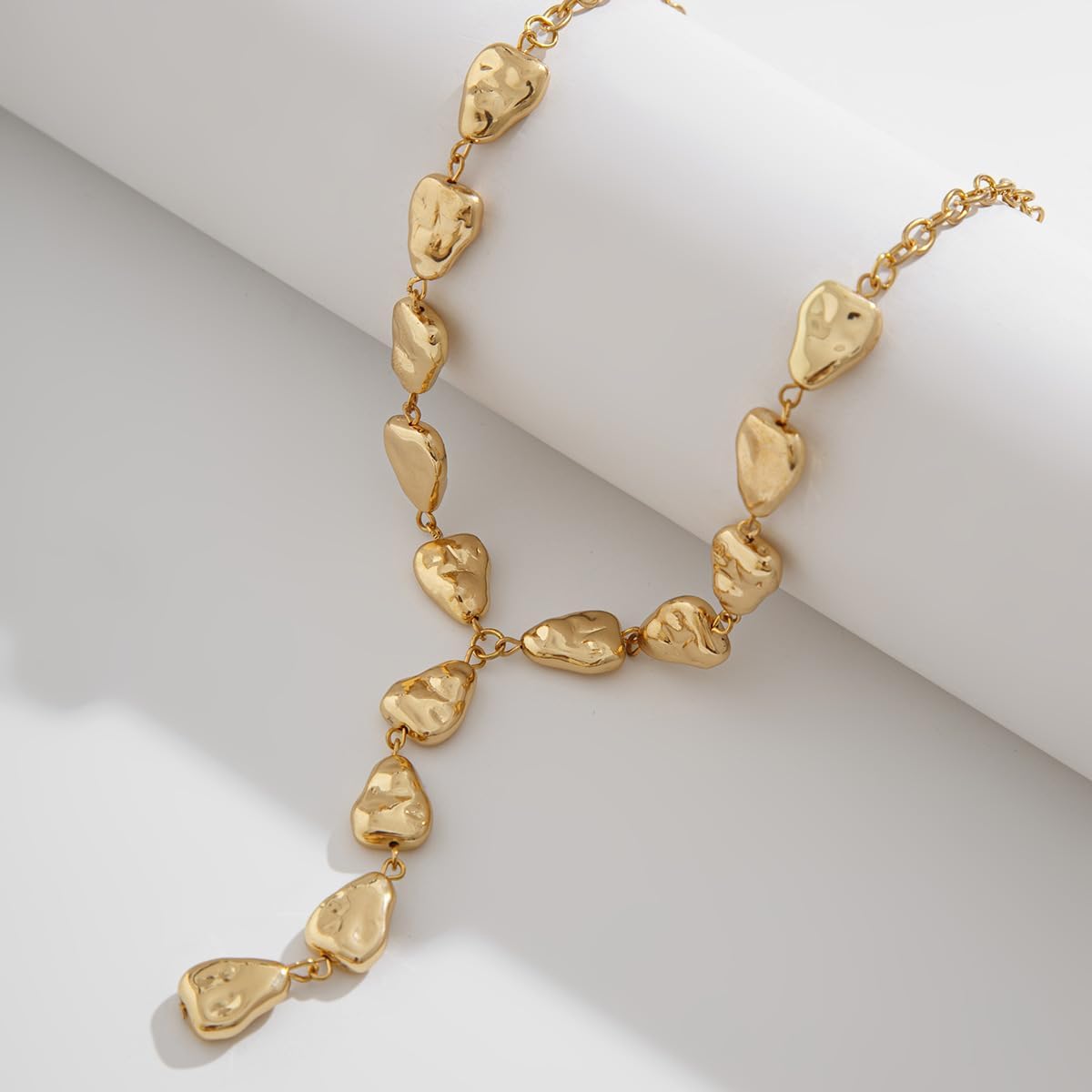 Chunky Irregular Nugget Pebble Y Lariat Drop Pendant Necklace For Women Statement Modern Minimalist Adjustable Link Chain Gold Color Bold Fashion - Image 7