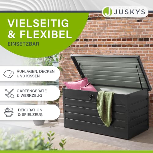 Juskys Metall Aufbewahrungsbox Limani 380 Liter - Outdoor Box - wasserdicht, abschließbar - Gartenbox, Auflagenbox, Kissenbox für Garten Anthrazit