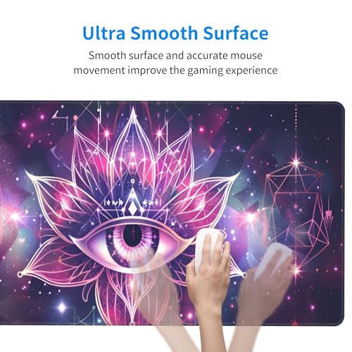 Image of Starry Sky Lotus Eyes Extended Gaming Mouse Pad, with Stitched Edges Large Mouse Pad Desk Protector, Rubber Base Mousepad Keyboard Mouses Mat for Work Game Office Home- 32 inch X 12 inch Inch,E47