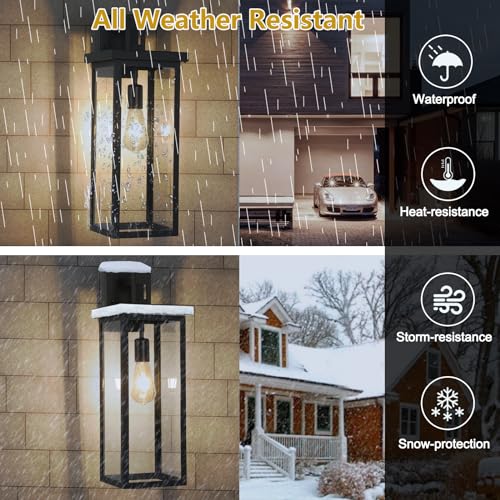 ZSMAIKU 20" Large Exterior Lighting Fixtures Modern Wall Lantern,Outdoor Wall Lights with Clear Glass Shade,E26 Base Outdoor Lamps for Patio Porch,Waterproof Outside Exterior Lights for House 2 Pcs by ZSMAIKU - Image 3