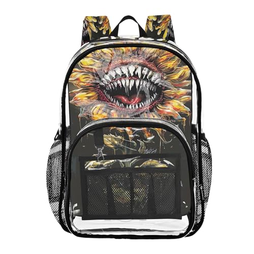 Joitme Zaino per ragazze con girasole stile horror, sacchetto di plastica trasparente, borsa per libri, borsa per la scuola trasparente, Girasole stile horror 1, Taglia unica, Girasole stile horror