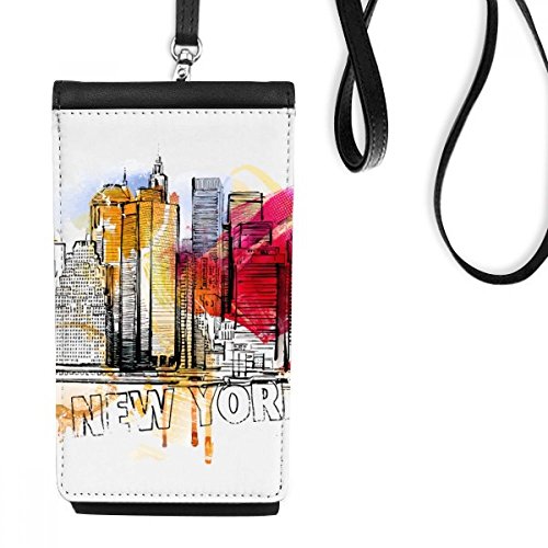 Sac à main suspendu téléphone motif New York en simili cuir noir
