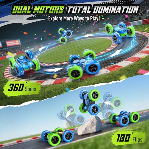 Image of Hamdol Upgraded RC Car for Kids, 360 Rotating Double Sided Stunt Vehicle with Headlights, 2.4GHz 4WD Remote Control Car, USB-C Rechargeable Electric Toy, Birthday for Boys & Girls